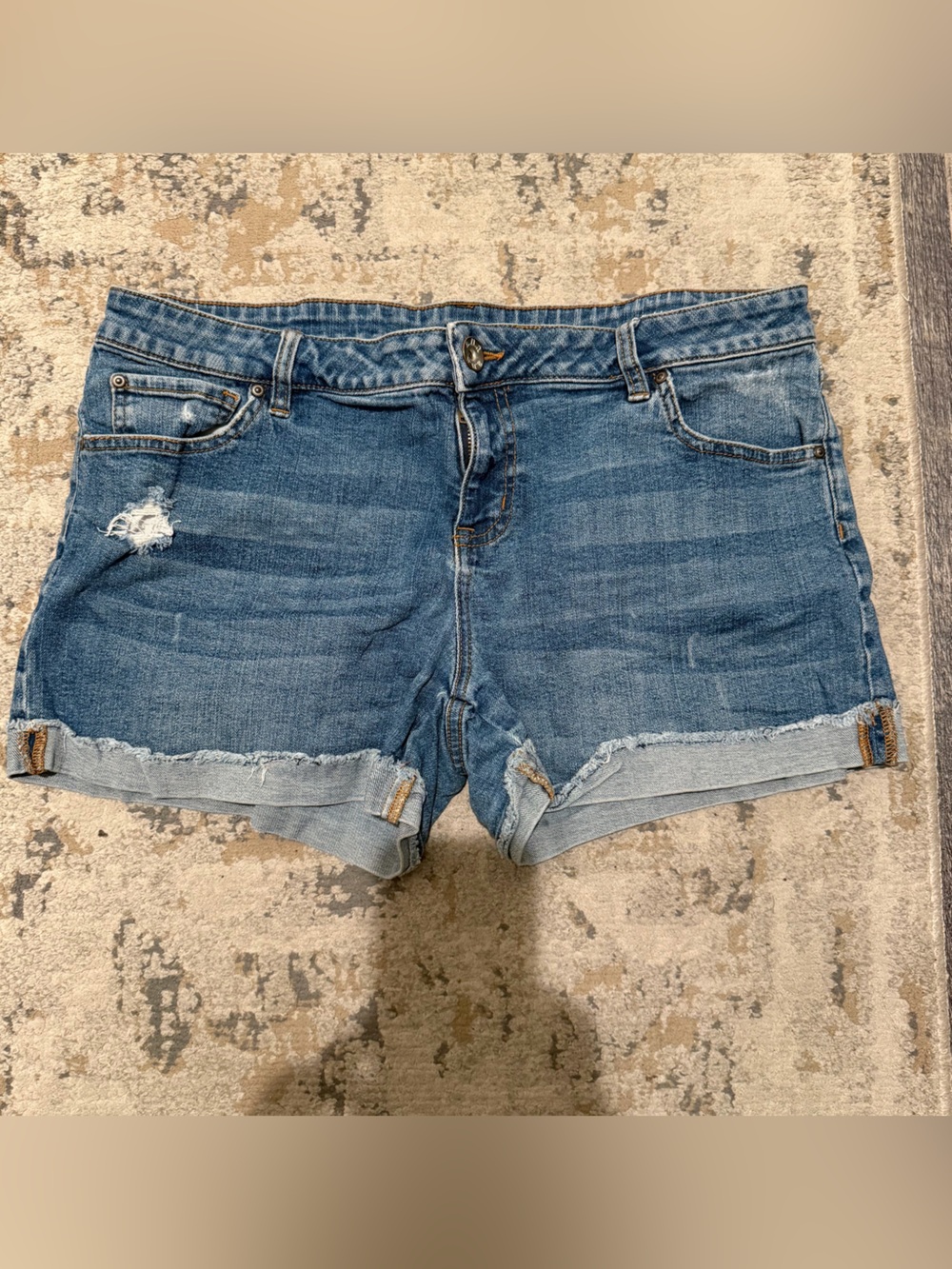 a.n.a Medium Blue Distressed Denim Roll-Hem Shorts